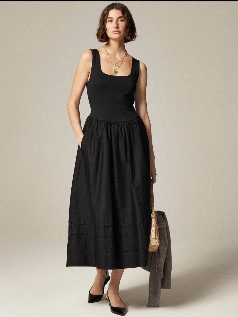 J. Crew Black Scoop Neck Midi Dress
